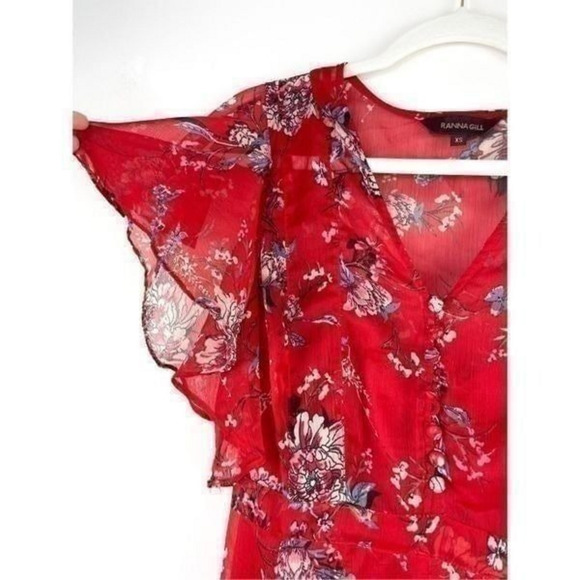 Anthropologie Ranna Gill Keira Red Floral‎ Dress Size XS - Picture 6 of 12